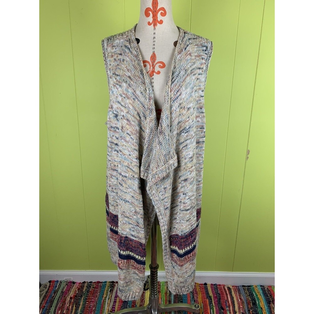 Sonoma Womens Open Front Cardigan Size 1X Sleeveless Boho Chunky Knit